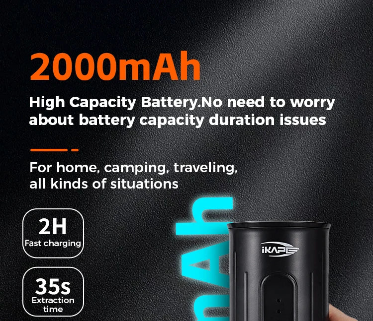 Máquina de Café Espresso Portátil IKAPE 2 en 1 – Compatible con Cápsulas y Café Molido, Extracción de Alta Presión para Viajes y Camping