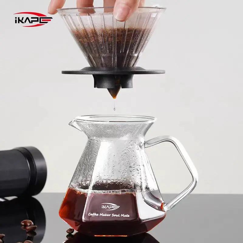 Servidor de Café de Vidrio IKAPE – Jarra de 13,6 oz para Pour Over con Cafetera de Goteo y Olla, Ideal para Preparación Manual de Café"