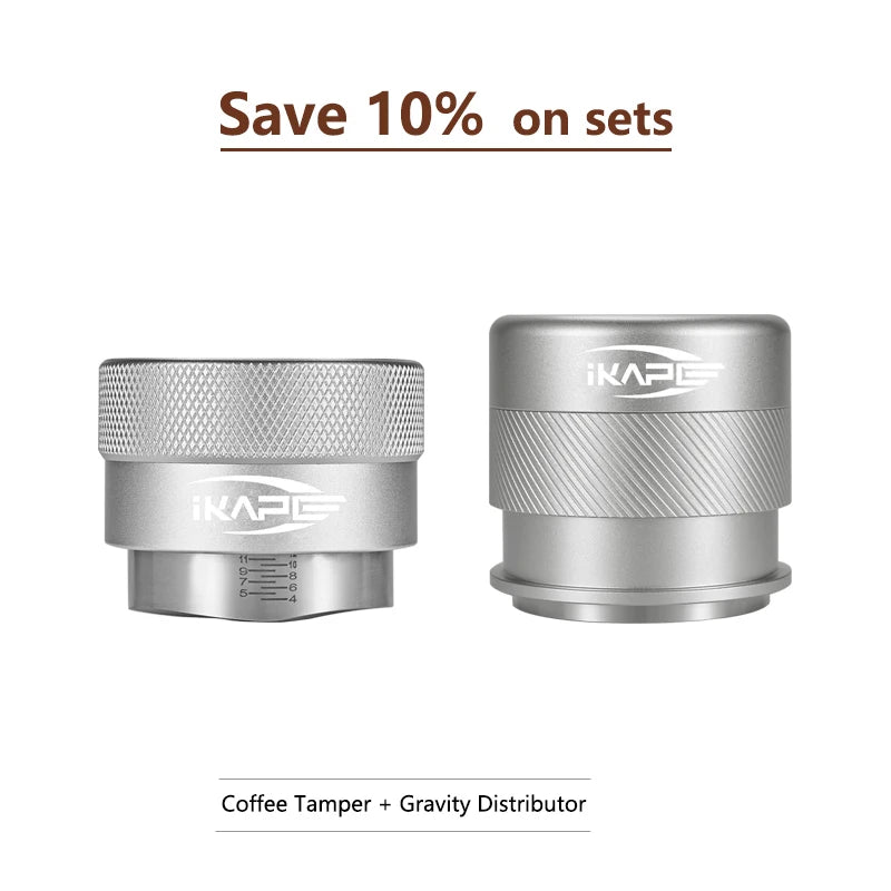 Distribuidor de Café IKAPE por Gravedad – Compatible con Portafiltros Espresso de 49/51/54/58mm (Negro/Plateado)