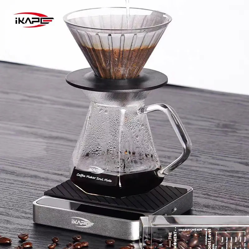 Servidor de Café de Vidrio IKAPE – Jarra de 13,6 oz para Pour Over con Cafetera de Goteo y Olla, Ideal para Preparación Manual de Café"