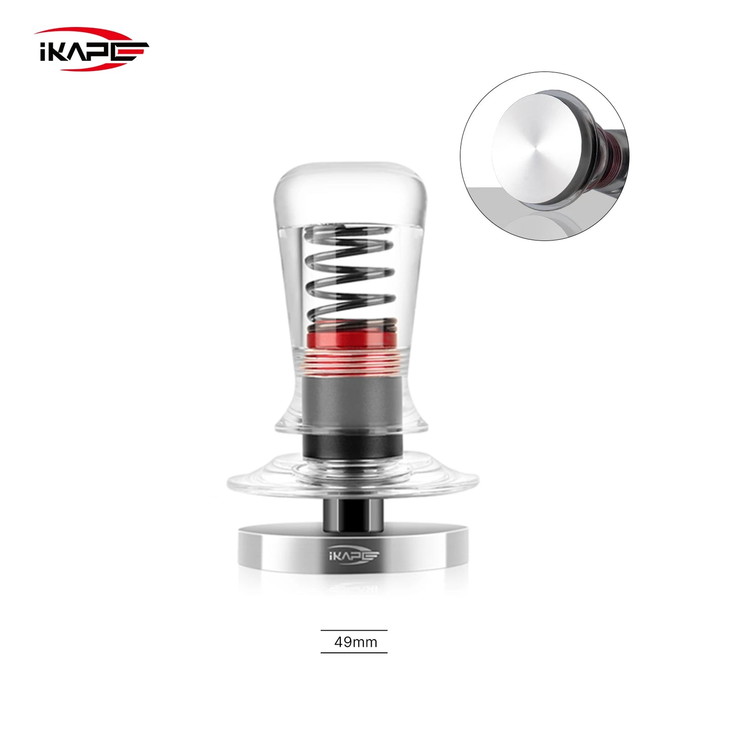 Tamper de Café IKAPE V3 Transparente V2 – Prensador Calibrado con Resorte y Base de Acero Inoxidable Premium para Espresso 51/54/58mm