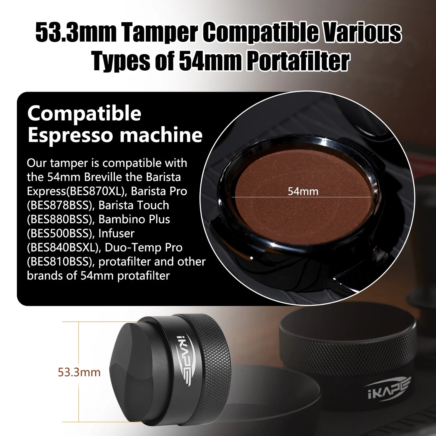 Distribuidor de Café Espresso IKAPE 51/54/58mm – Distribuidor por Gravedad con Base PVD de Titanio para Portafiltros Universales
