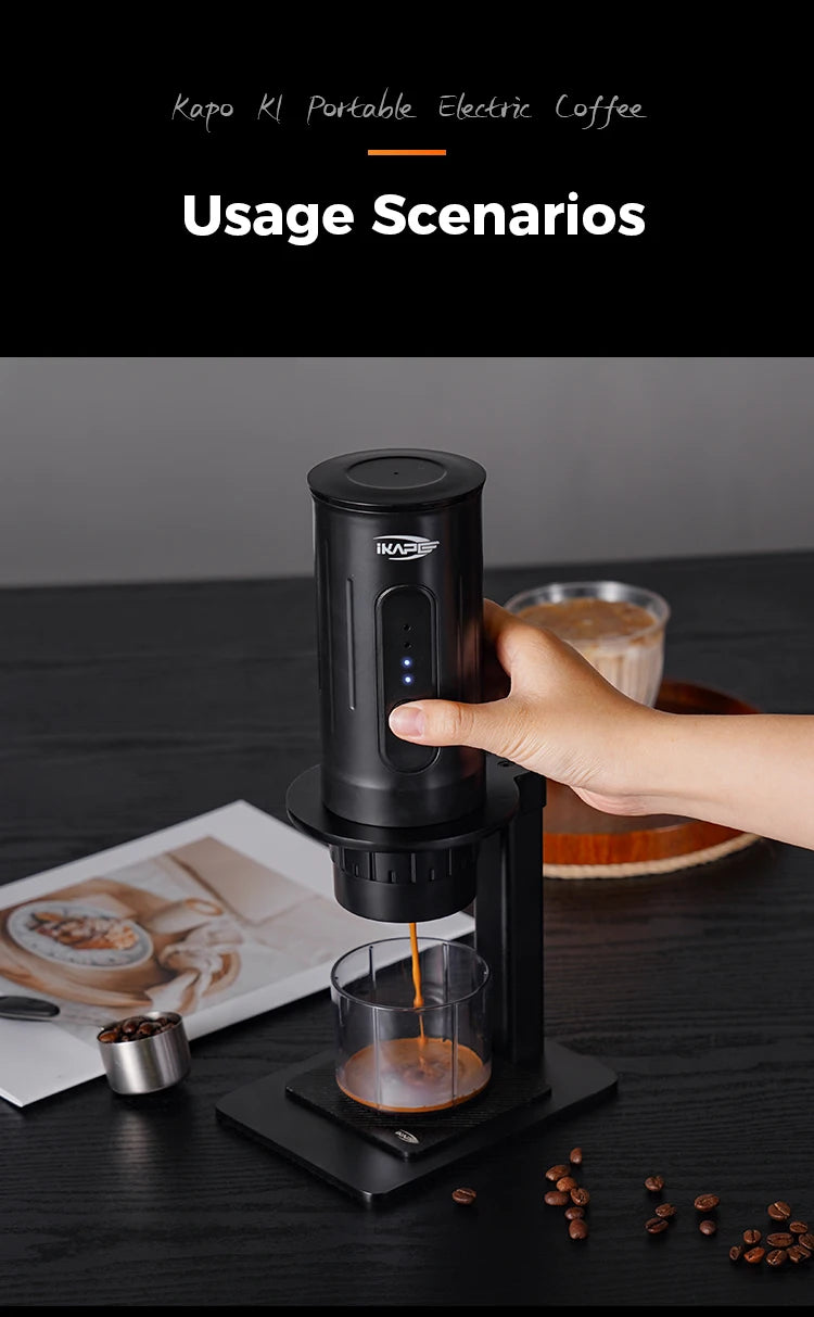Máquina de Café Espresso Portátil IKAPE 2 en 1 – Compatible con Cápsulas y Café Molido, Extracción de Alta Presión para Viajes y Camping