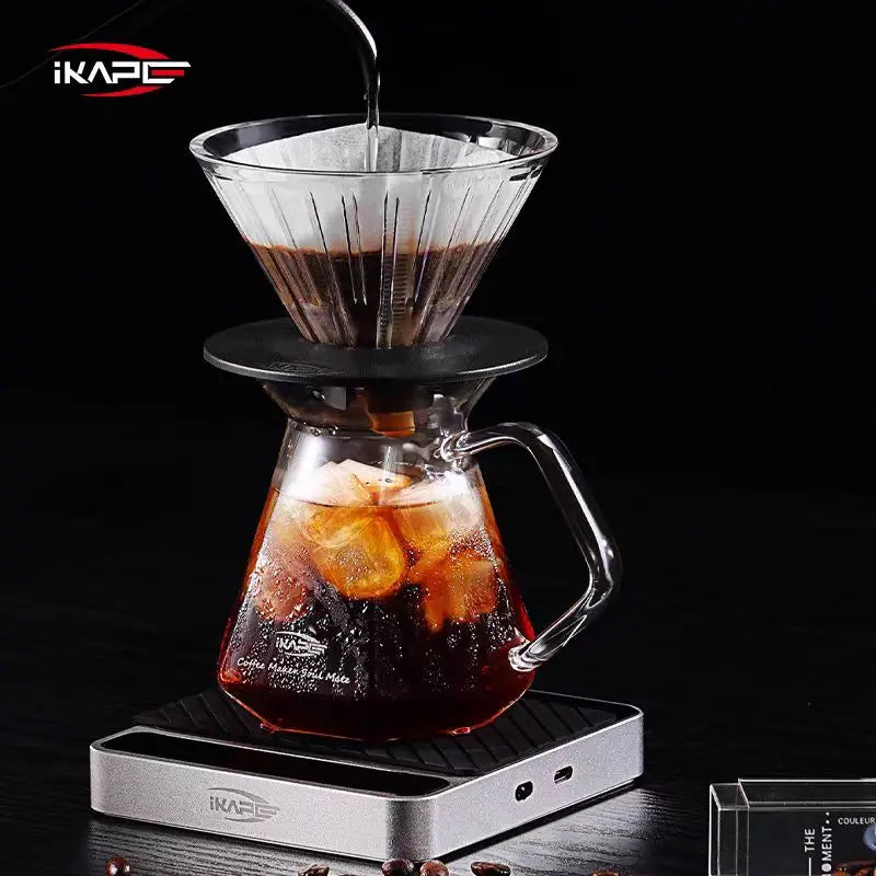 Servidor de Café de Vidrio IKAPE – Jarra de 13,6 oz para Pour Over con Cafetera de Goteo y Olla, Ideal para Preparación Manual de Café"