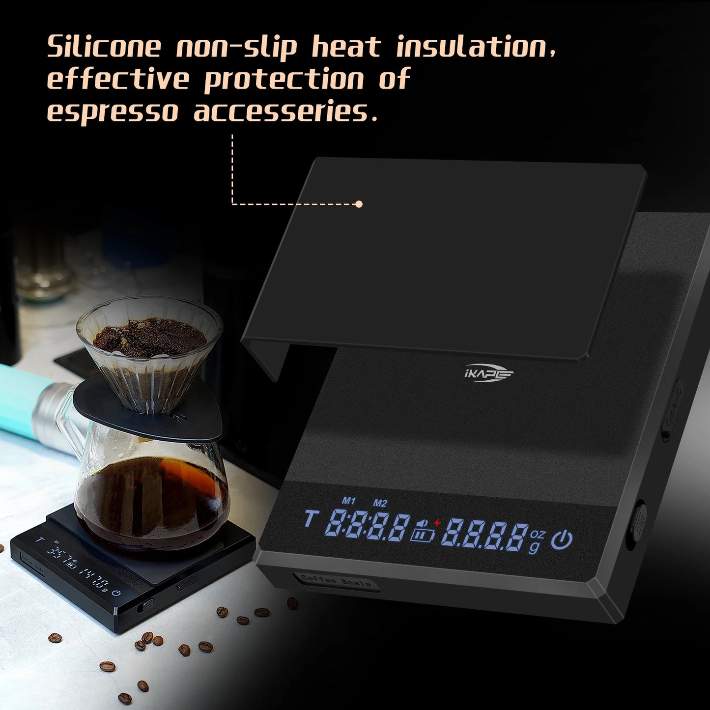 Balanza Electrónica de Café IKAPE V1 – Con Temporizador, Alta Precisión 0,1 g, Sensor Táctil y Función de Tara Automática para Espresso y Pour Over