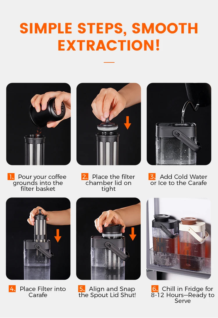 IKAPE 1L cafetera de preparación fría jugo té filtro hervidor de agua hogar, cafetera de diseño desmontable, botella de agua para acampar al aire libre