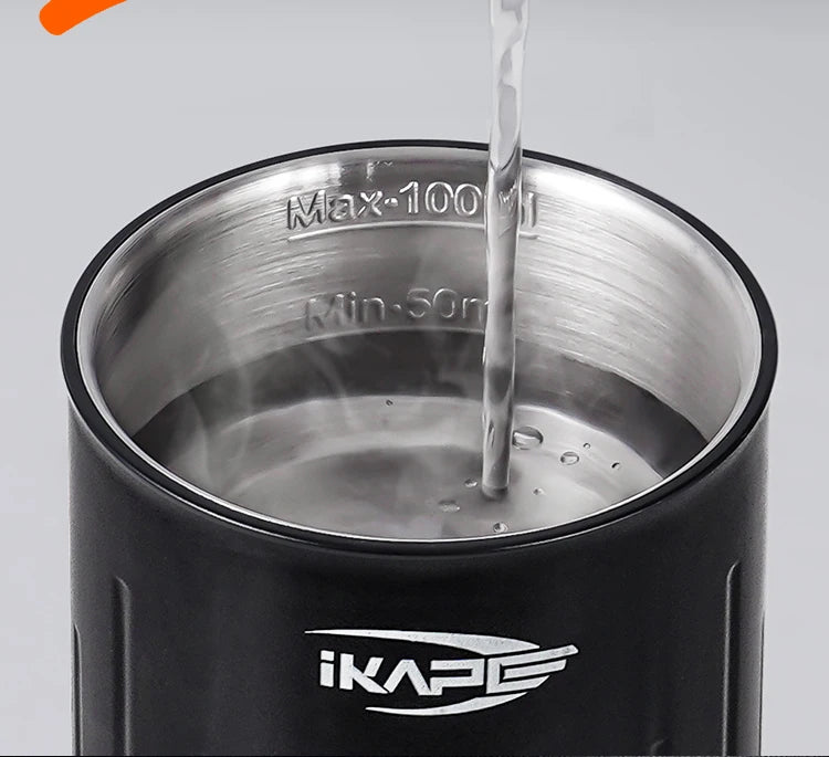Máquina de Café Espresso Portátil IKAPE 2 en 1 – Compatible con Cápsulas y Café Molido, Extracción de Alta Presión para Viajes y Camping