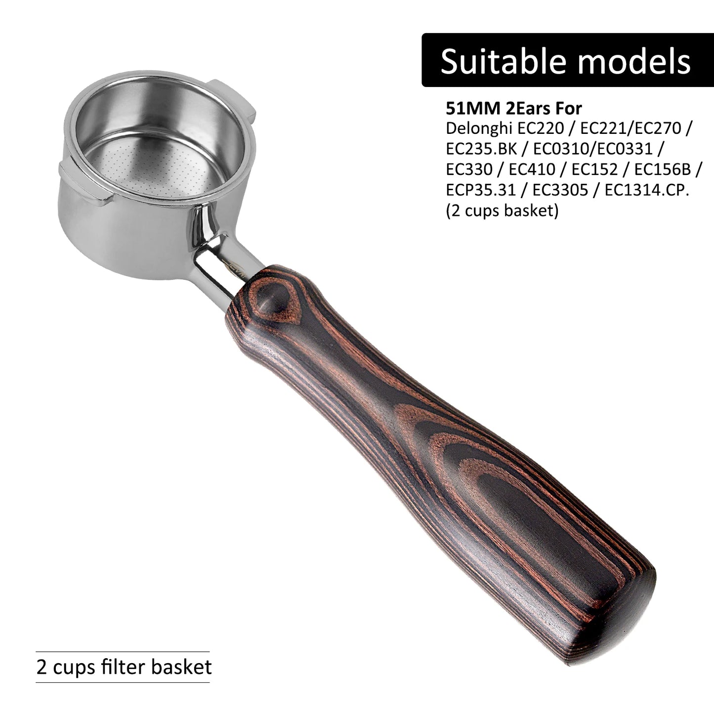 IKAPE portafiltro sin fondo para Delonghi, Barsetto, Berivlle, Lamarzocco, Flair58, ECM, Lelit, wega, mango de madera de color 51, 54, 58mm