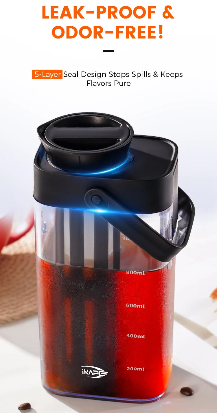 IKAPE 1L cafetera de preparación fría jugo té filtro hervidor de agua hogar, cafetera de diseño desmontable, botella de agua para acampar al aire libre