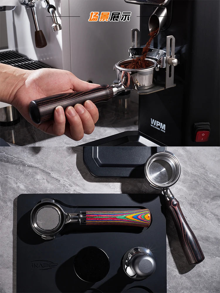IKAPE portafiltro sin fondo para Delonghi, Barsetto, Berivlle, Lamarzocco, Flair58, ECM, Lelit, wega, mango de madera de color 51, 54, 58mm