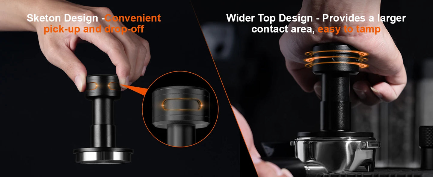 Tamper de Café IKAPE V5 – Prensador 51/54/58mm con Retroalimentación Sonora y Base de Acero Inoxidable con Resorte Calibrado para Baristas
