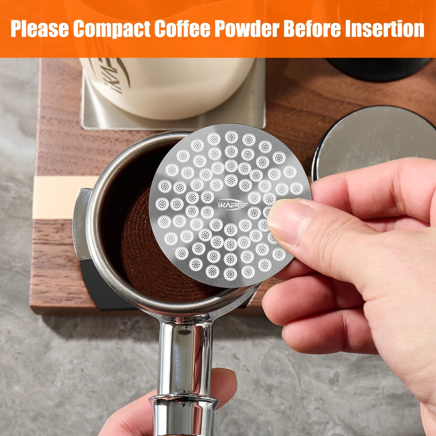 Pantalla de Disco para Espresso IKAPE Puck Screen V2 – Filtro Ultrafino Reutilizable de Acero Inoxidable 304 de 0,8 mm (Calidad Alimentaria)