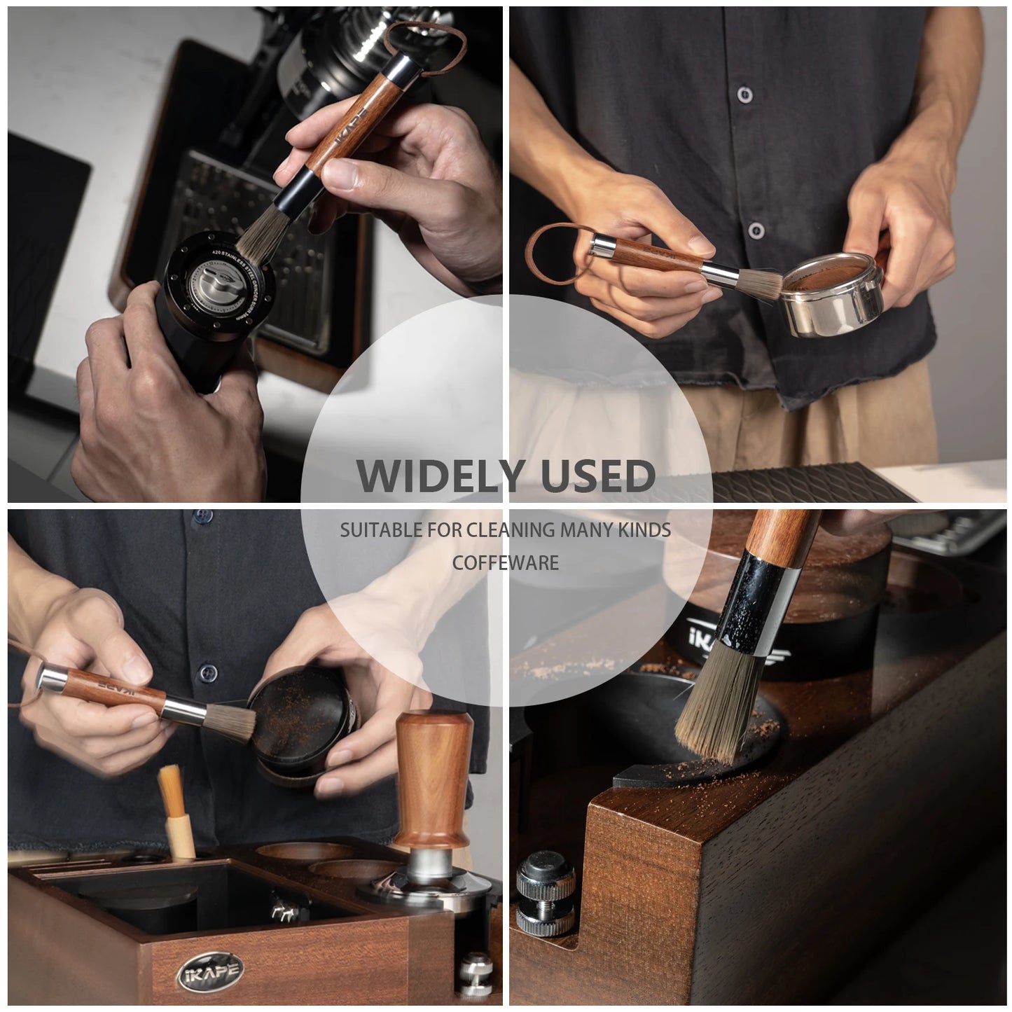 Cepillo de Limpieza para Molinillos de Café IKAPE – Herramienta de Barista con Mango de Madera, Accesorio para Cafeteras y Máquinas de Espresso
