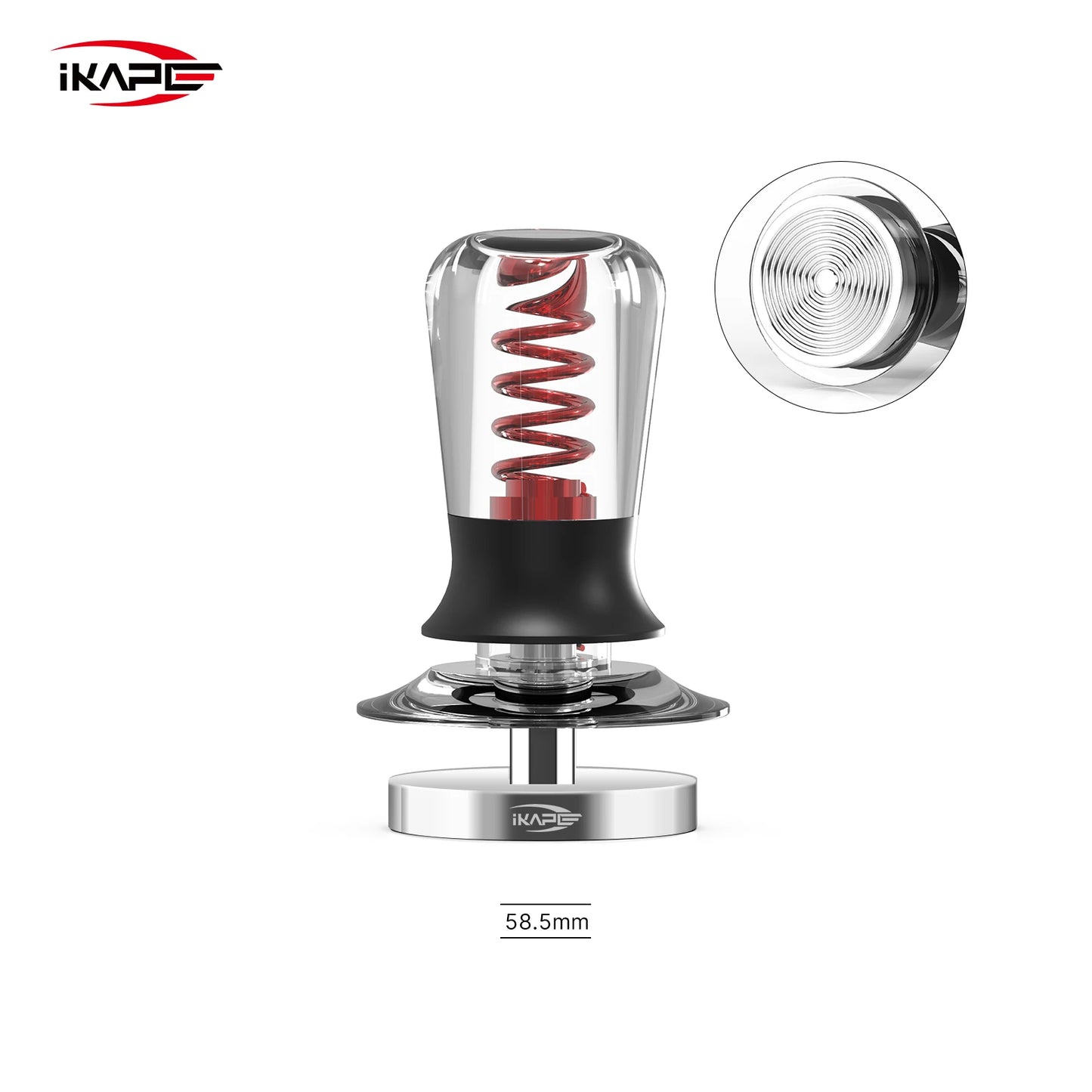 Tamper de Café IKAPE V3 Transparente V2 – Prensador Calibrado con Resorte y Base de Acero Inoxidable Premium para Espresso 51/54/58mm