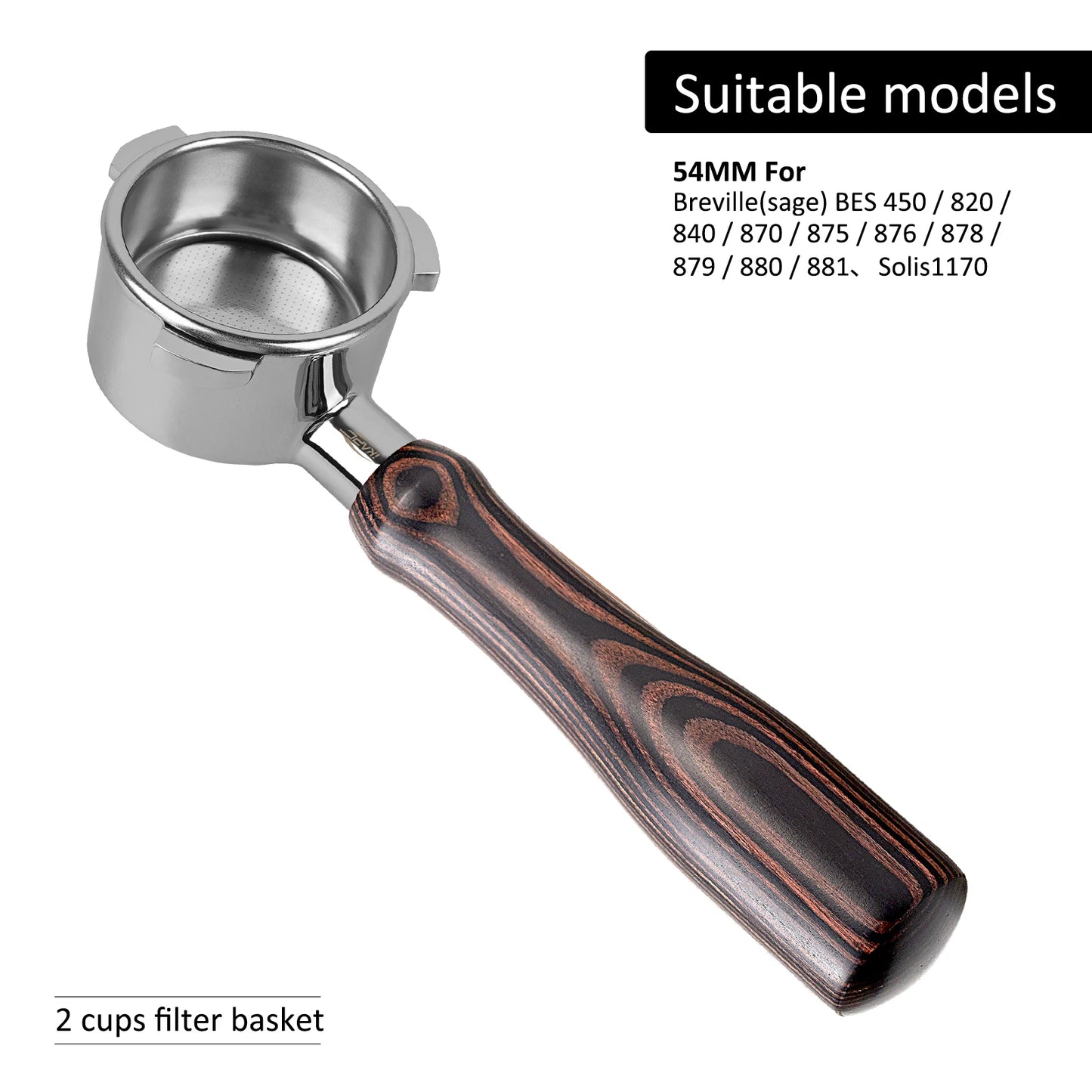 IKAPE portafiltro sin fondo para Delonghi, Barsetto, Berivlle, Lamarzocco, Flair58, ECM, Lelit, wega, mango de madera de color 51, 54, 58mm