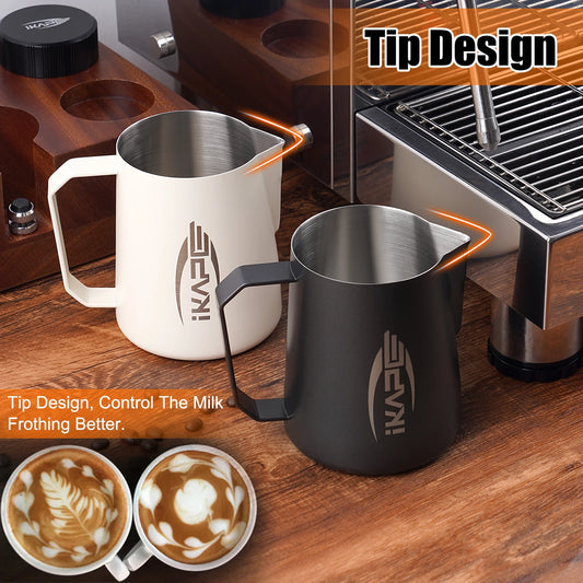 IKAPE-Pitcher de acero inoxidable para espumar leche, lanzador de vapor para Barista, Cappuccino Latte, color negro
