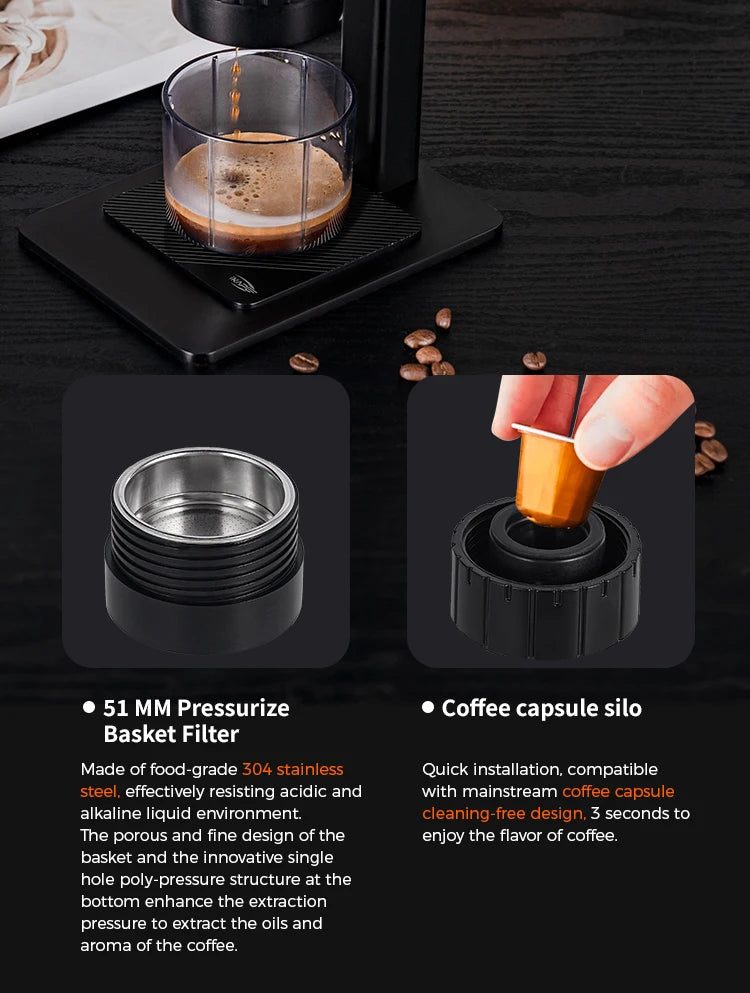 Máquina de Café Espresso Portátil IKAPE 2 en 1 – Compatible con Cápsulas y Café Molido, Extracción de Alta Presión para Viajes y Camping