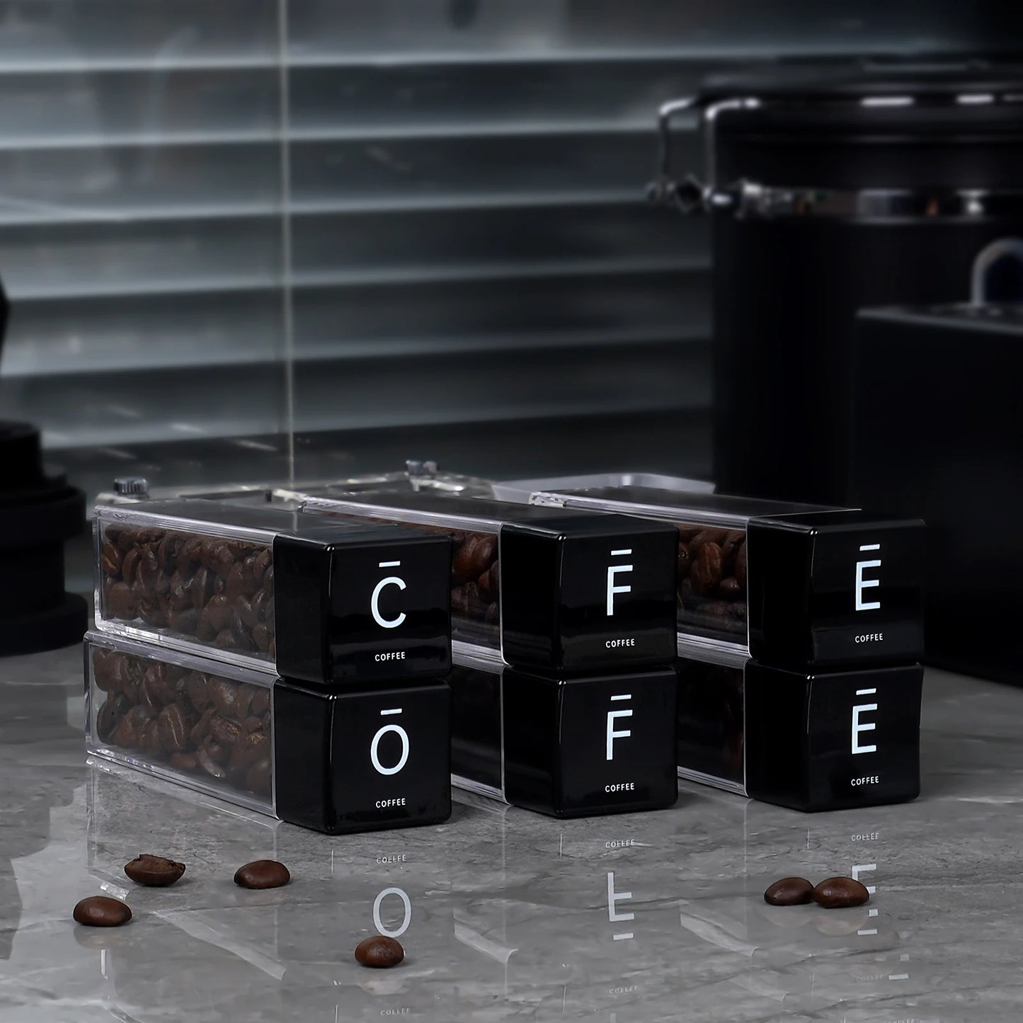 Tubo Dosificador de Café IKAPE – Set de 6 Tubos de Almacenamiento con Tolva para Granos de Café, Ideal para Medición y Organización
