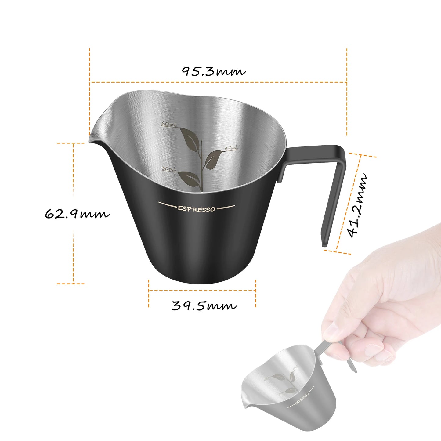 IKAPE-taza medidora de Espresso de acero inoxidable, tazas de salsa con asa para café, salsa de bistec, postres, negro