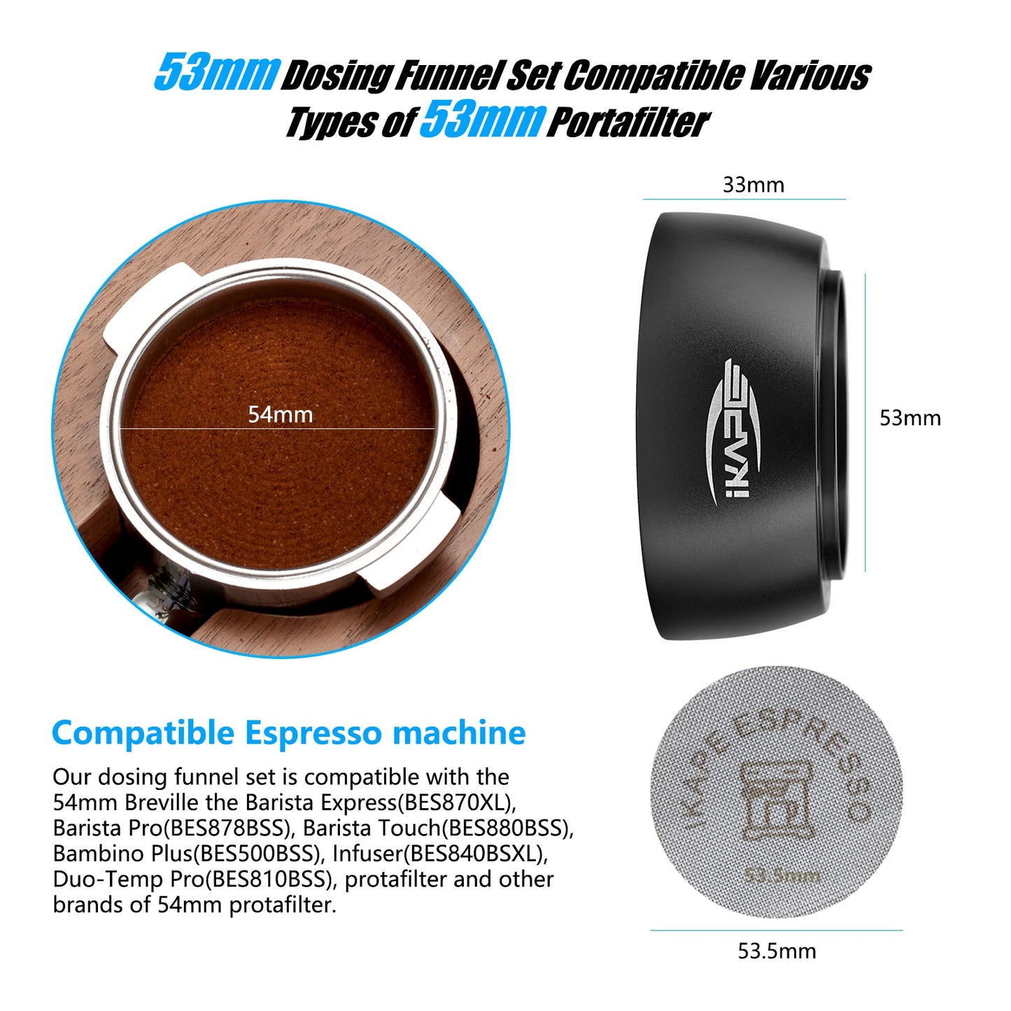 Set de Embudo Dosificador Magnético IKAPE – Anillo de Distribución y Puck Screen para Portafiltros Sin Fondo de 58mm con Imán de Alta Potencia