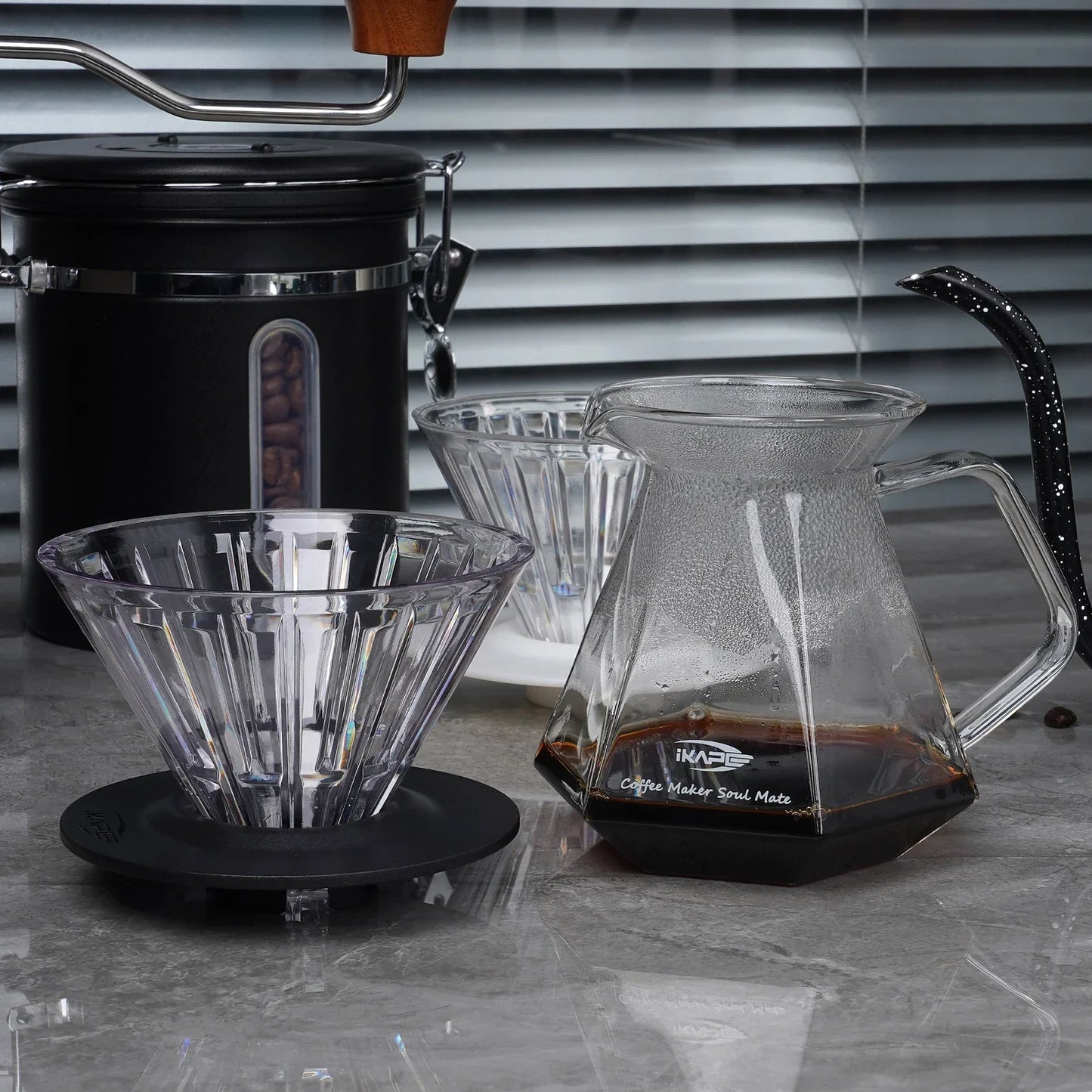 Servidor de Café de Vidrio IKAPE – Jarra de 13,6 oz para Pour Over con Cafetera de Goteo y Olla, Ideal para Preparación Manual de Café"