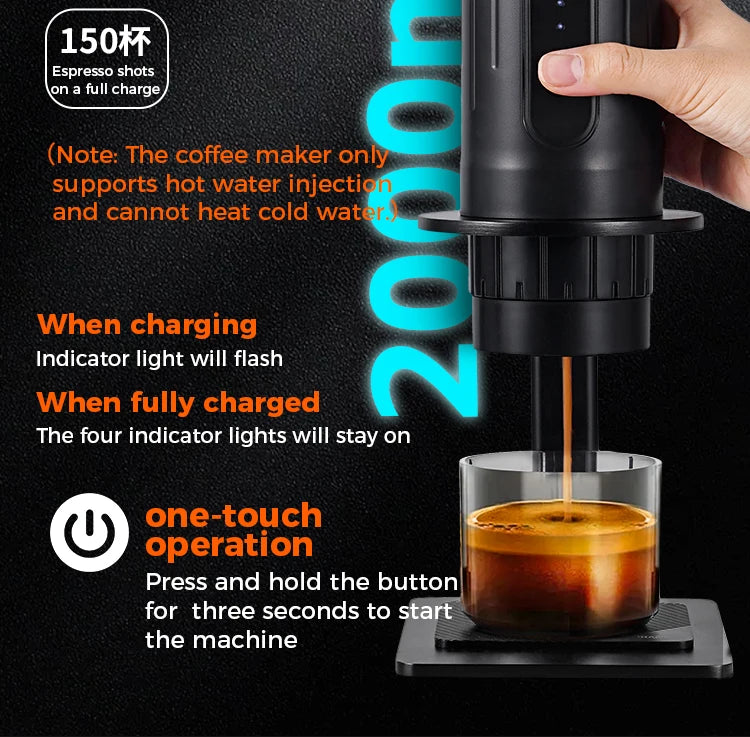 Máquina de Café Espresso Portátil IKAPE 2 en 1 – Compatible con Cápsulas y Café Molido, Extracción de Alta Presión para Viajes y Camping