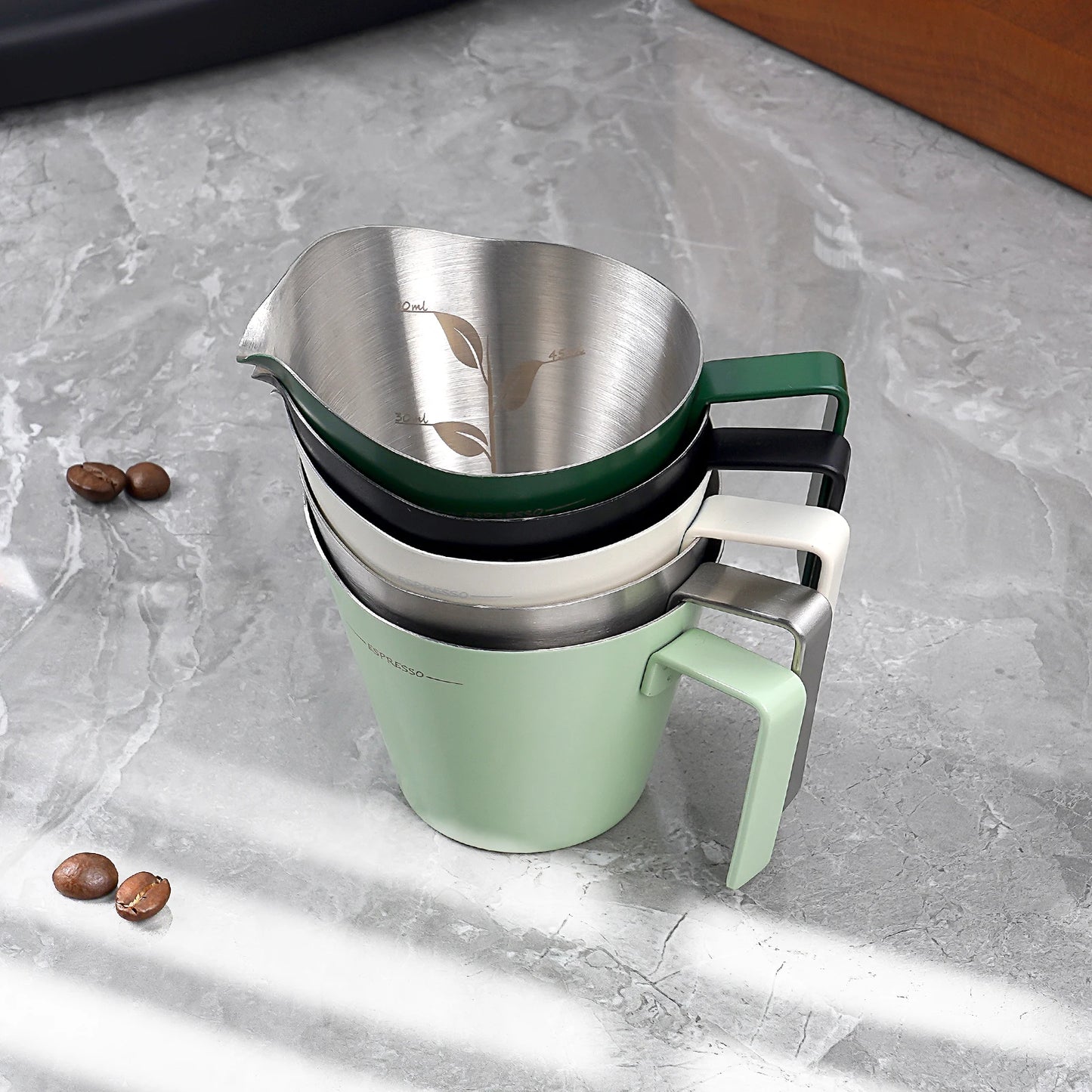 IKAPE-taza medidora de Espresso de acero inoxidable, tazas de salsa con asa para café, salsa de bistec, postres, negro
