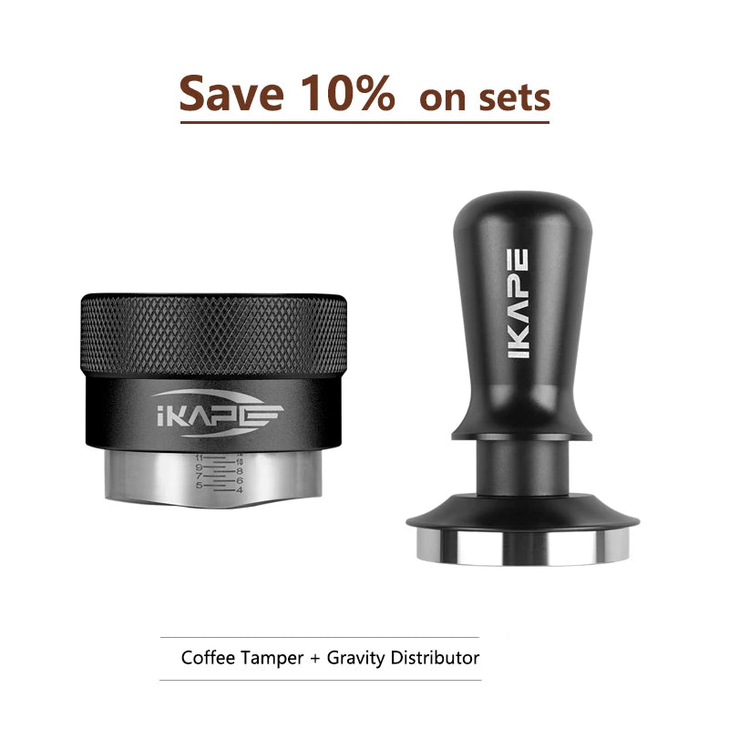 Distribuidor de Café IKAPE por Gravedad – Compatible con Portafiltros Espresso de 49/51/54/58mm (Negro/Plateado)