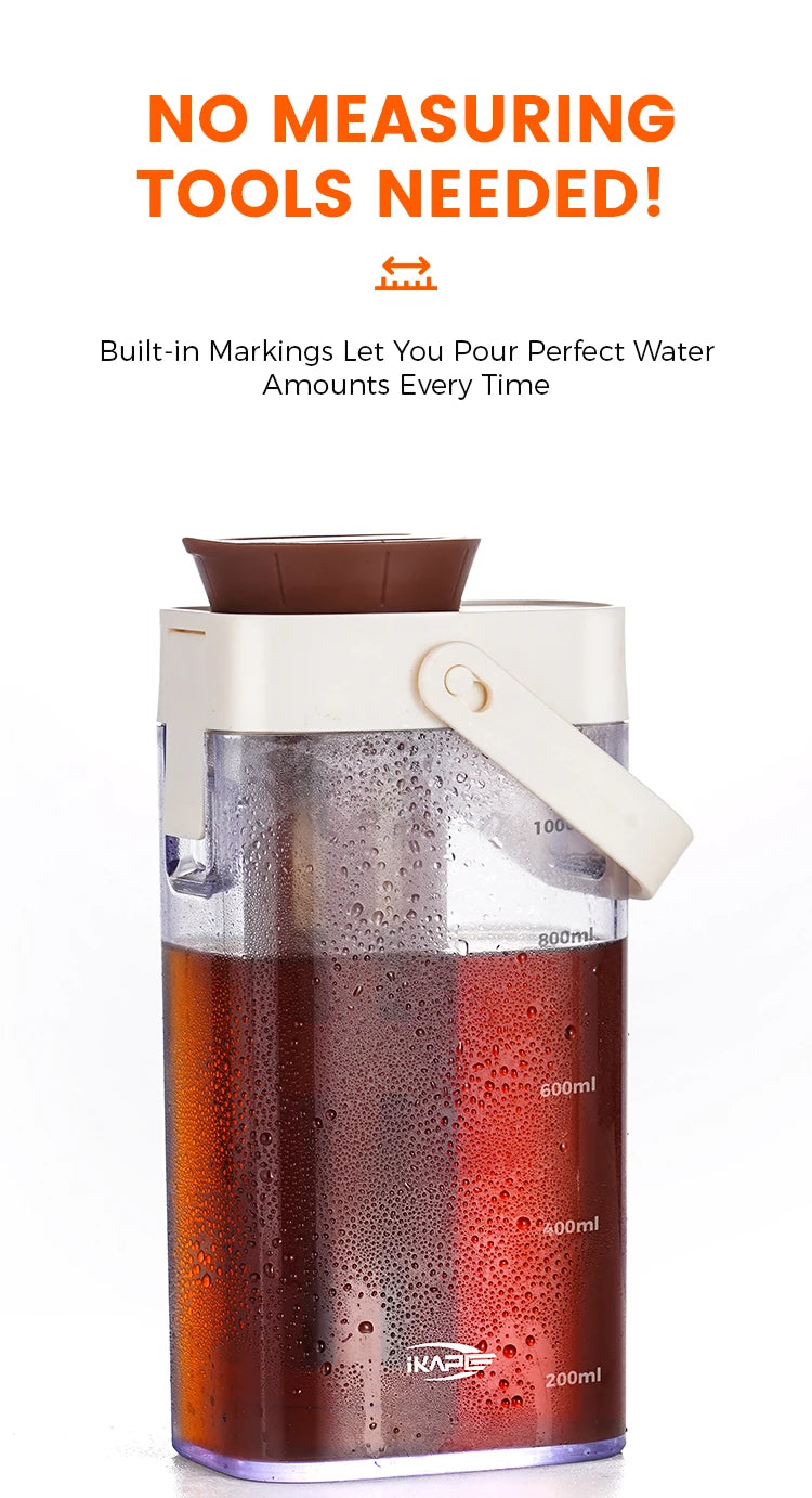 IKAPE 1L cafetera de preparación fría jugo té filtro hervidor de agua hogar, cafetera de diseño desmontable, botella de agua para acampar al aire libre