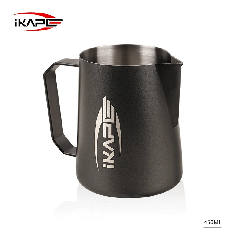 IKAPE-Pitcher de acero inoxidable para espumar leche, lanzador de vapor para Barista, Cappuccino Latte, color negro