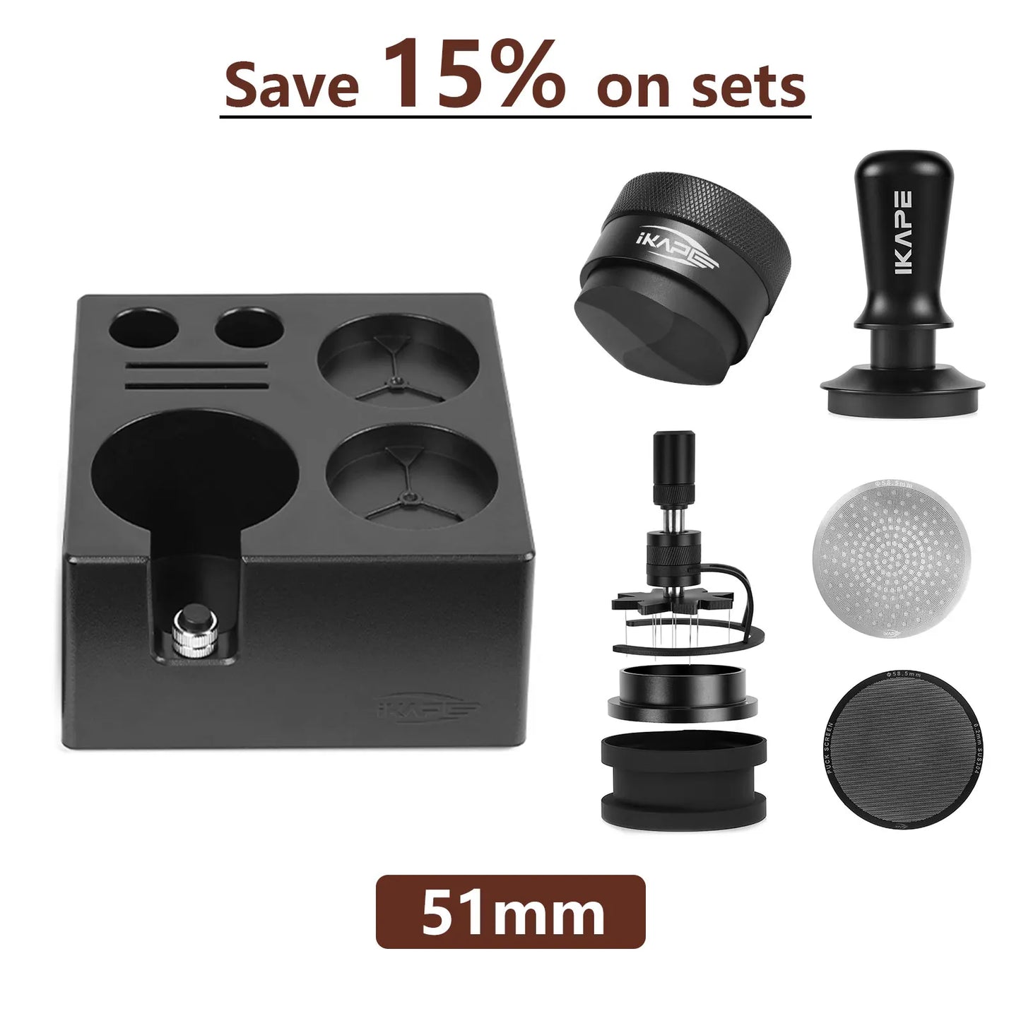 Set de Herramientas de Café Espresso IKAPE – Juego Negro con Caja ABS Smile Know, Kit de Utensilios para Baristas Ideal como Regalo