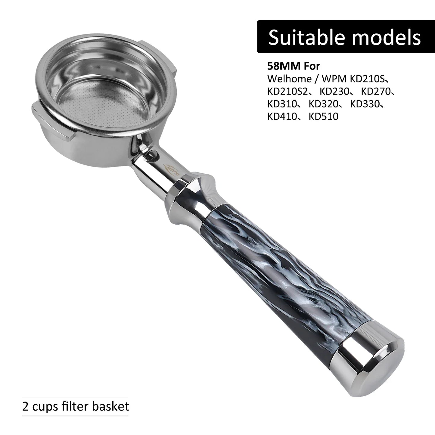 Portafiltro Sin Fondo IKAPE con Mango de Resina – Compatible con Delonghi, Barsetto, Breville, La Marzocco, Flair58, ECM, Wega (51/54/58mm)
