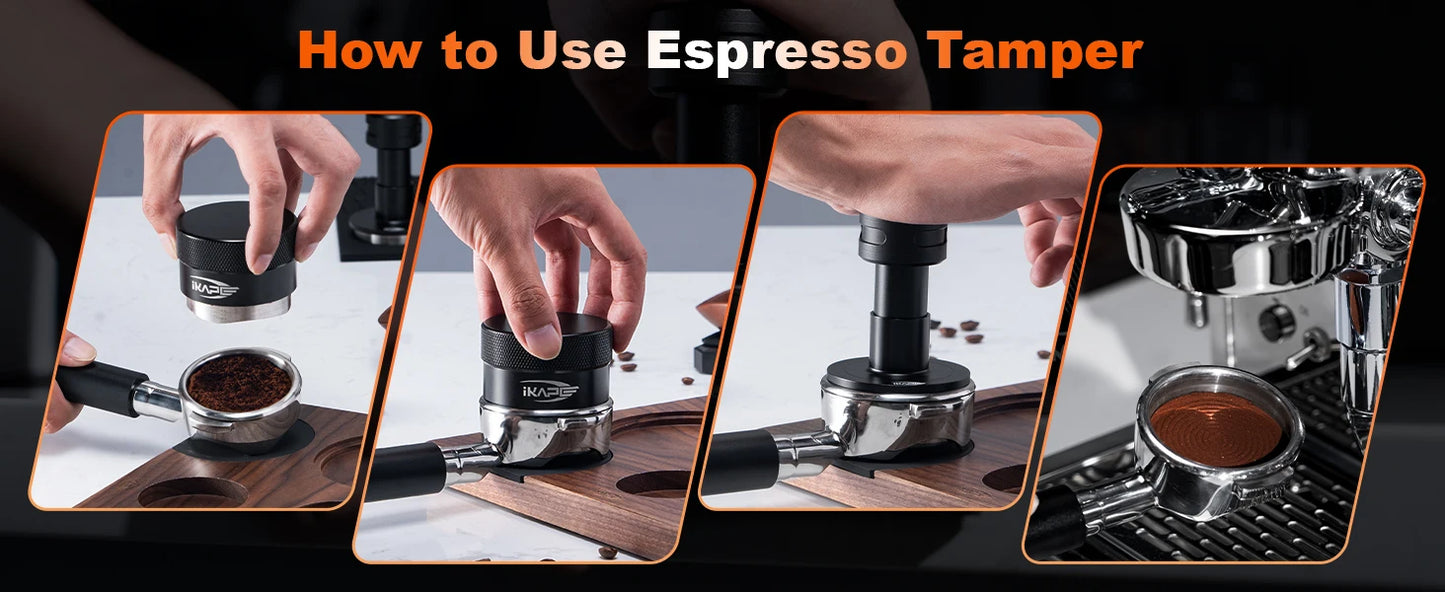 Tamper de Café IKAPE V5 – Prensador 51/54/58mm con Retroalimentación Sonora y Base de Acero Inoxidable con Resorte Calibrado para Baristas