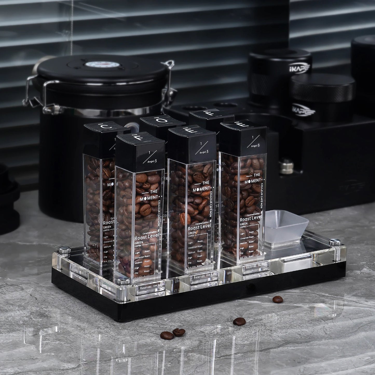 Tubo Dosificador de Café IKAPE – Set de 6 Tubos de Almacenamiento con Tolva para Granos de Café, Ideal para Medición y Organización