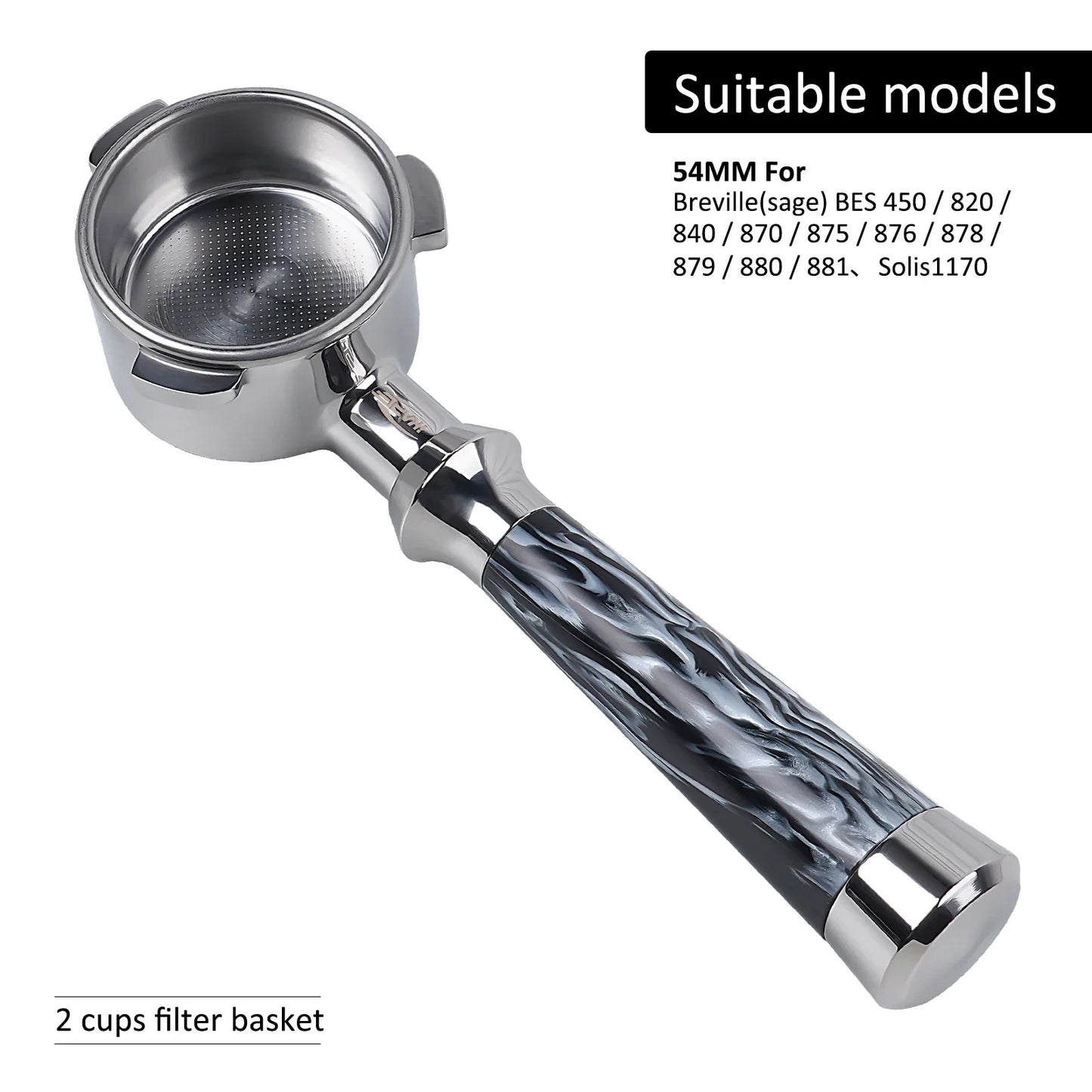 Portafiltro Sin Fondo IKAPE con Mango de Resina – Compatible con Delonghi, Barsetto, Breville, La Marzocco, Flair58, ECM, Wega (51/54/58mm)
