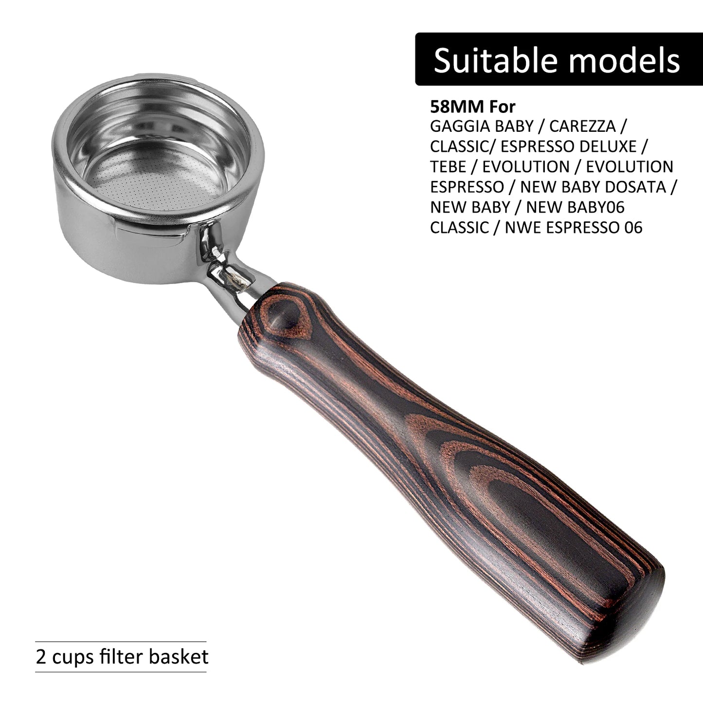 IKAPE portafiltro sin fondo para Delonghi, Barsetto, Berivlle, Lamarzocco, Flair58, ECM, Lelit, wega, mango de madera de color 51, 54, 58mm