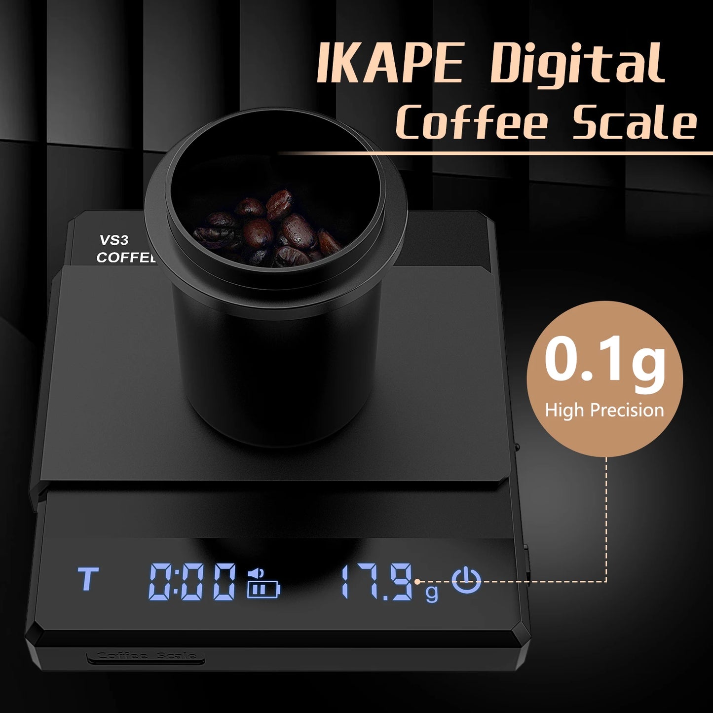Balanza Electrónica de Café IKAPE V1 – Con Temporizador, Alta Precisión 0,1 g, Sensor Táctil y Función de Tara Automática para Espresso y Pour Over