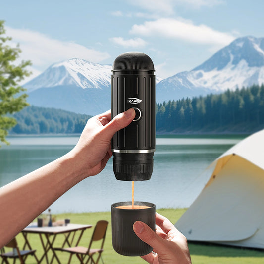 Cafetera Espresso Eléctrica Portátil IKAPE – Compatible con Cápsulas y Café Molido, Agua Caliente/Fría para Camping, Senderismo y Hogar