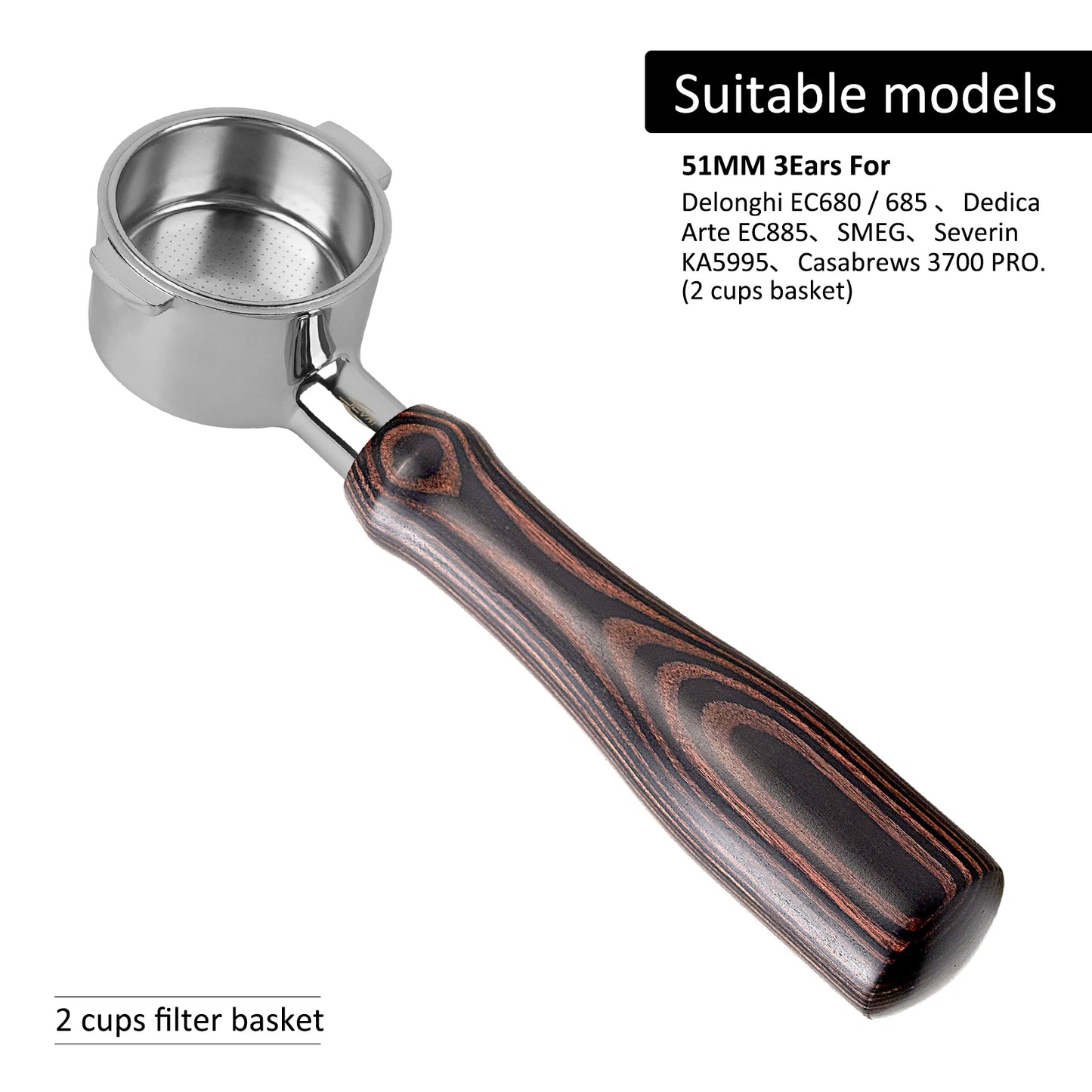 IKAPE portafiltro sin fondo para Delonghi, Barsetto, Berivlle, Lamarzocco, Flair58, ECM, Lelit, wega, mango de madera de color 51, 54, 58mm