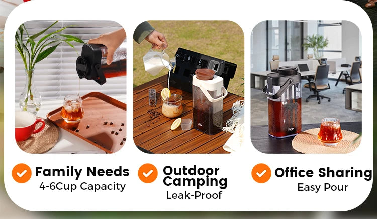 IKAPE 1L cafetera de preparación fría jugo té filtro hervidor de agua hogar, cafetera de diseño desmontable, botella de agua para acampar al aire libre