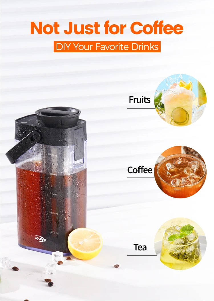 IKAPE 1L cafetera de preparación fría jugo té filtro hervidor de agua hogar, cafetera de diseño desmontable, botella de agua para acampar al aire libre