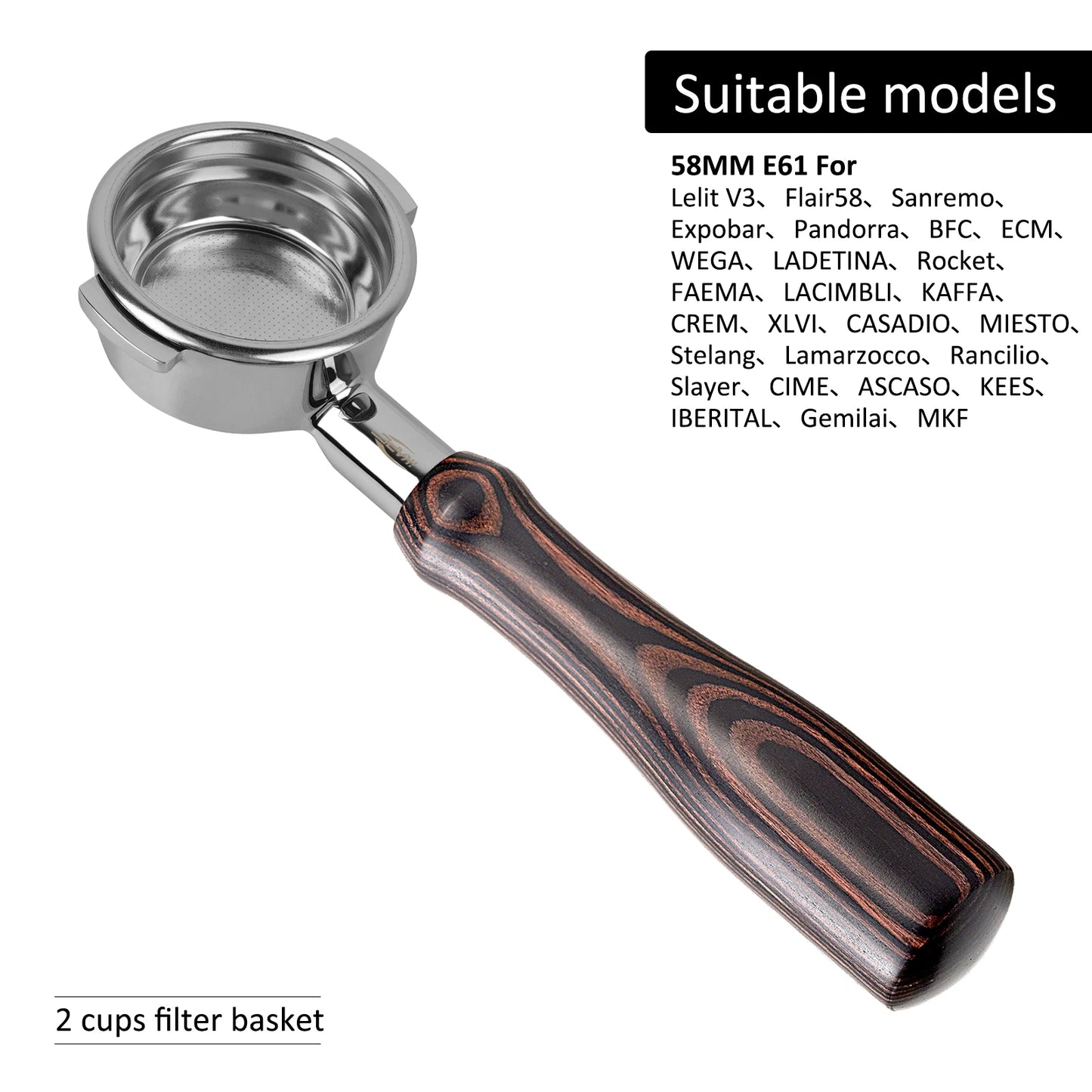 IKAPE portafiltro sin fondo para Delonghi, Barsetto, Berivlle, Lamarzocco, Flair58, ECM, Lelit, wega, mango de madera de color 51, 54, 58mm