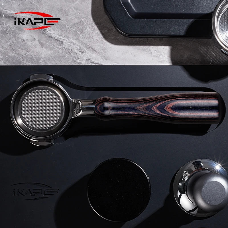 IKAPE portafiltro sin fondo para Delonghi, Barsetto, Berivlle, Lamarzocco, Flair58, ECM, Lelit, wega, mango de madera de color 51, 54, 58mm