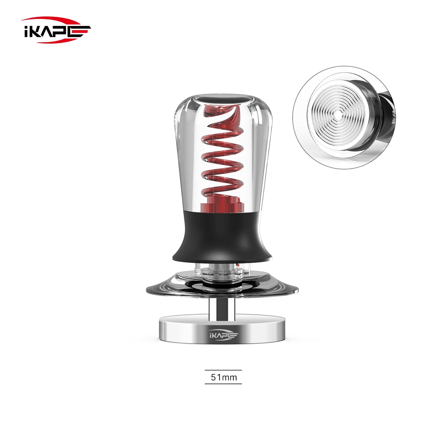 Tamper de Café IKAPE V3 Transparente V2 – Prensador Calibrado con Resorte y Base de Acero Inoxidable Premium para Espresso 51/54/58mm