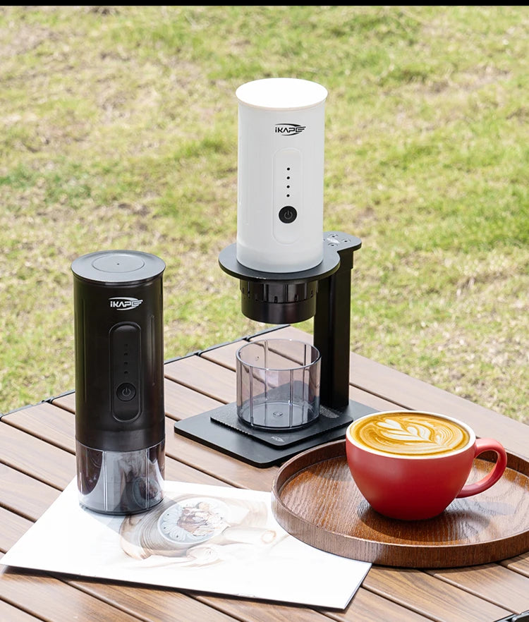 Máquina de Café Espresso Portátil IKAPE 2 en 1 – Compatible con Cápsulas y Café Molido, Extracción de Alta Presión para Viajes y Camping