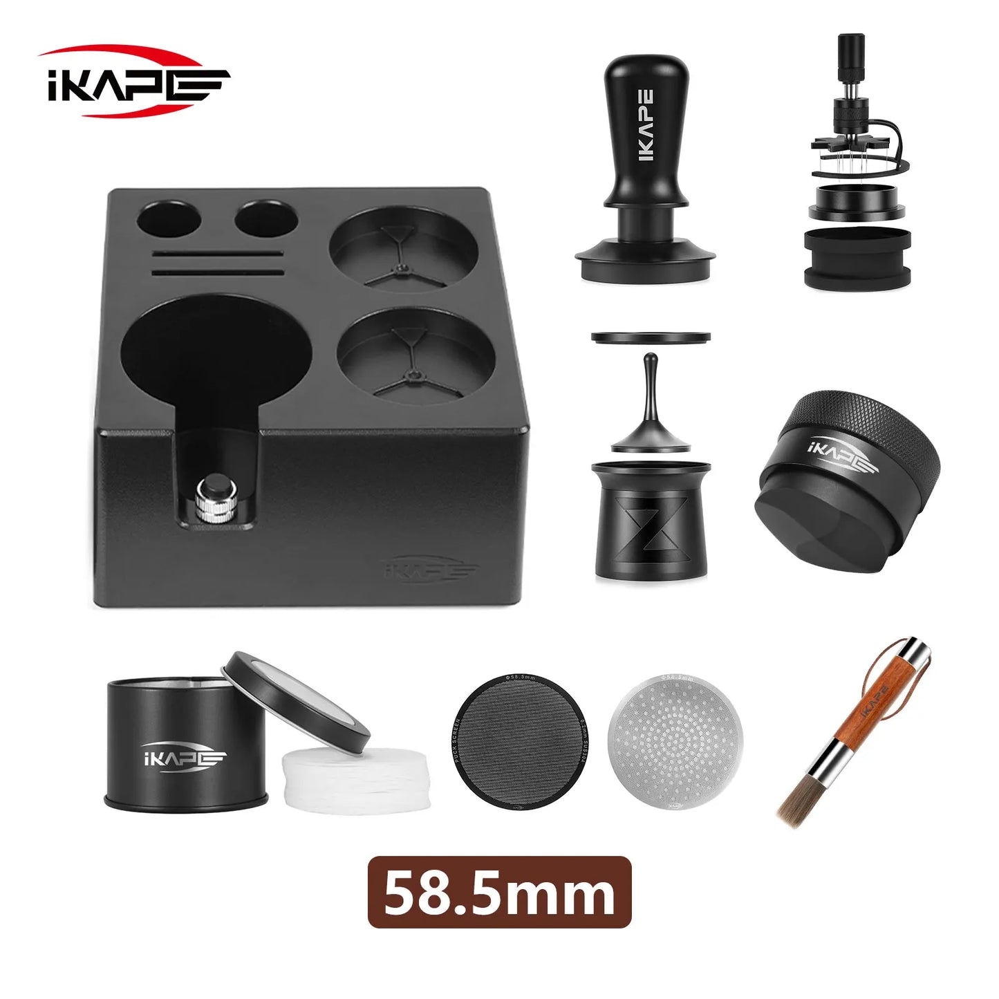Set de Herramientas de Café Espresso IKAPE – Juego Negro con Caja ABS Smile Know, Kit de Utensilios para Baristas Ideal como Regalo