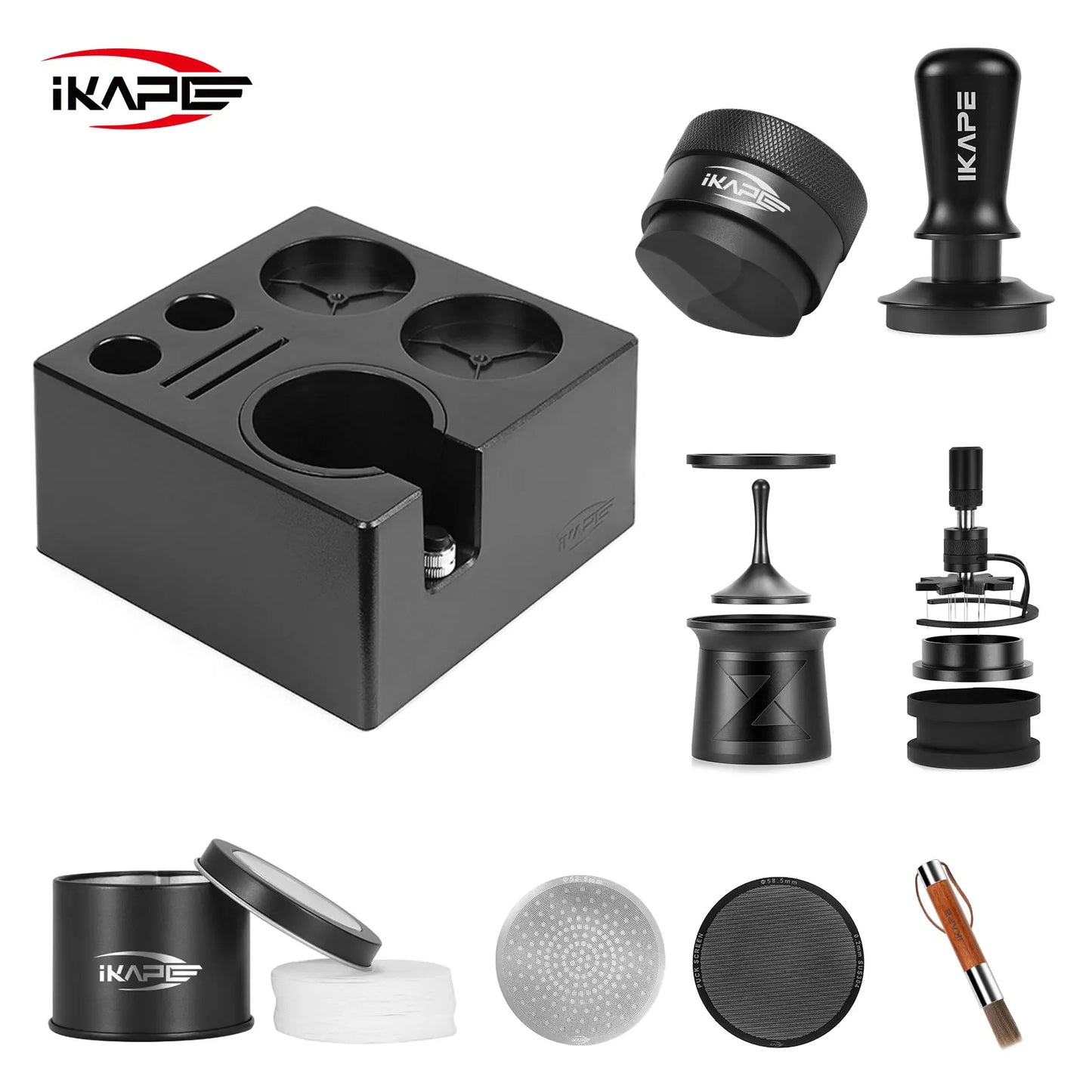 Set de Herramientas de Café Espresso IKAPE – Juego Negro con Caja ABS Smile Know, Kit de Utensilios para Baristas Ideal como Regalo
