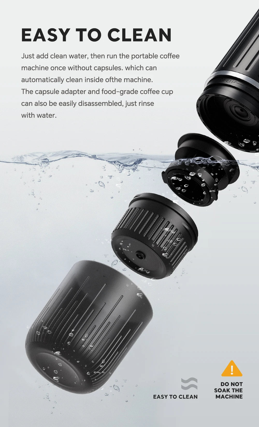Cafetera Espresso Eléctrica Portátil IKAPE – Compatible con Cápsulas y Café Molido, Agua Caliente/Fría para Camping, Senderismo y Hogar