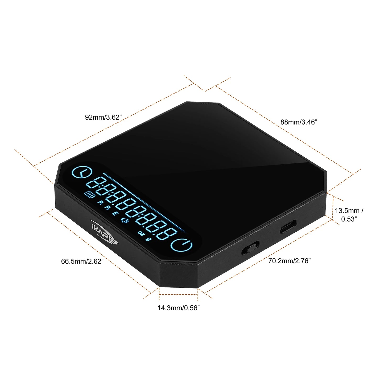 Balanza de Café Digital IKAPE Smart Palm V3 – Balanza Electrónica de Precisión 2 kg/0,1 g con Temporizador y Batería Recargable (Mini, Metal)