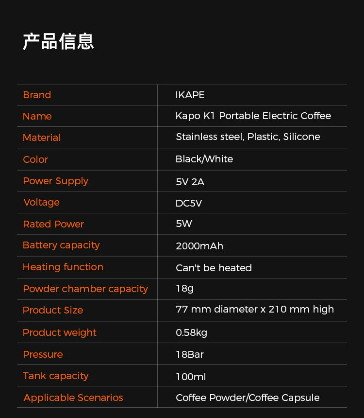 Máquina de Café Espresso Portátil IKAPE 2 en 1 – Compatible con Cápsulas y Café Molido, Extracción de Alta Presión para Viajes y Camping